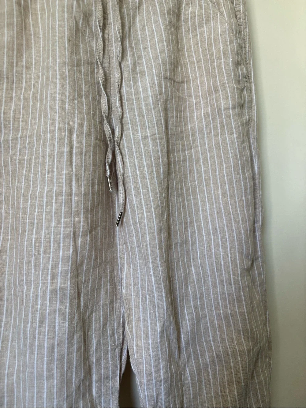 H&M Lightweight Beige 100% Linen Drawstring Pants